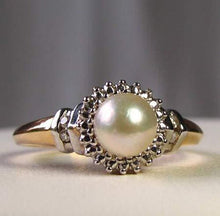 Load image into Gallery viewer, Natural Cream Pearl and Diamonds Solid 10K Yellow Gold Ring Size 7 9982Aw - PremiumBead Alternate Image 2