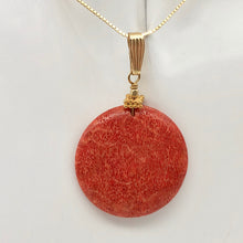 Load image into Gallery viewer, Big Cell Red Coral Disc & 14K Gold Filled Pendant | 30mm, 1.88" (long) |507287K - PremiumBead Primary Image 1
