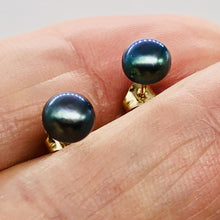 Load image into Gallery viewer, South Sea Pearl 14K Solid Gold Post Earrings | 6mm | Gray/Blue | 1 Pair |