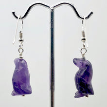 Load image into Gallery viewer, Amethyst Sterling Silver Dangle Penguin Earrings | 1 1/2" Long| Purple | 1 Pair|