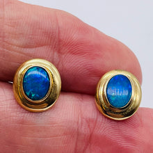 Load image into Gallery viewer, 10K Gold Blue Opal Post Earrings| 1/2x3/8 inch | Blue | 1 Pair Earrings |