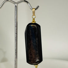 Load image into Gallery viewer, Hypersthene Rectangle Dangle 14K Gold Filled Pendant| 2 1/2" Long| Black/Silver|