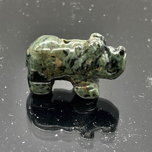 Load image into Gallery viewer, 2 Green Black Rhino Carved Rhinoceros Kambaba Jasper Beads | 20x13x8mm | Green Black