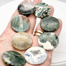 Load image into Gallery viewer, White Gray Green Gold Ocean Jasper Pendant Bead Strand| 36mm | 12 beads |