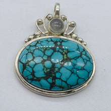 Load image into Gallery viewer, Turquoise Moonstone Goddess Sterling Silver Pendant | 1 1/2" Long | Blue Black |