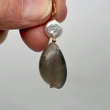 Load image into Gallery viewer, Chatoyant Moonstone Fresh Water Pearl Drop 14K Gold Filled Pendant |1 3/4" Long|
