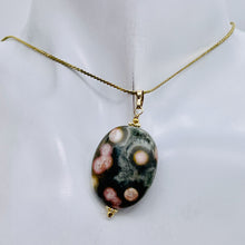 Load image into Gallery viewer, Ocean Jasper 14K Gold Filled Oval Pendant| 1 3/4" Long | Green/White | 1 Pendant
