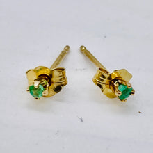 Load image into Gallery viewer, Emerald 14K Gold 2mm Round Stud Earrings | 2mm | Green | 1 Pair |