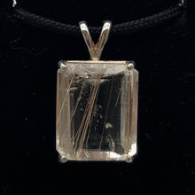 Load image into Gallery viewer, Shimmer! Emerald Cut 15x12mm Rutilated Quartz and Sterling Silver Pendant 10550 - PremiumBead Alternate Image 3