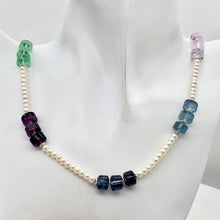Load image into Gallery viewer, Elegant Tri-Color Fluorite Fresh Water Pearl Sterling Silver Necklace| 26 -28" |