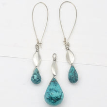 Load image into Gallery viewer, Natural Blue Turquoise and Sterling Silver Earrings And Pendant Set