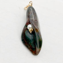 Load image into Gallery viewer, Fancy Jasper Calla Lily 14K Gold Filled Flower Pendant| 1 5/8" Long|Green Brown|