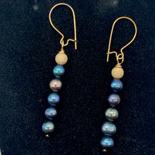 Load image into Gallery viewer, Shinning Teal Fresh Water Pearl 14K Gold Filled Earrings | 2" long |