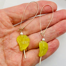 Load image into Gallery viewer, Korean Jade Carved Leaf Sterling Silver Drop Earrings | 3 1/4" Long | Green |