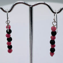 Load image into Gallery viewer, Rhodonite Onyx Sterling Silver Drop Earrings | 1 1/2" Long| Pink/Black 1 Pair |