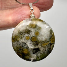 Load image into Gallery viewer, Ocean Jasper White Crystal Round Sterling Silver Pendant | 2" Long | Gold |