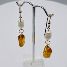Load image into Gallery viewer, Topaz Pearl 14K Gold Filled Dangle Earrings | 2 1/4" Long | Orange White | 1 |