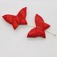 Load image into Gallery viewer, Cinnabar Carved Butterfly Beads | 25x17x11mm | Red | 2 Beads |