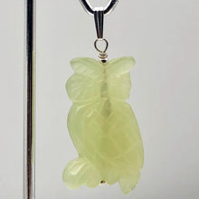 Load image into Gallery viewer, Serpentine Jade Owl | 34x19x6mm | Chartreuse. Silver | 1 Pendant
