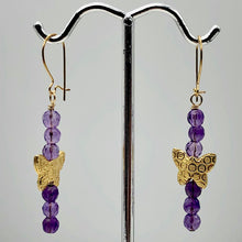 Load image into Gallery viewer, Butterfly and Natural Faceted Amethyst 14K Gold Filled Earrings. | 1 3/4" Long |