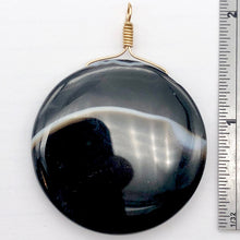 Load image into Gallery viewer, Sardonyx Agate 40mm Coin 14K Gold Filled Bead Pendant | Black | 2" Long |