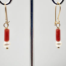 Load image into Gallery viewer, 14Kgf Red Coral and Fresh Water Pearl Earrings | 1 Inch Long | - PremiumBead Alternate Image 3