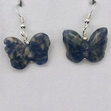 Load image into Gallery viewer, Flutter Carved Sodalite Butterfly Sterling Silver Earrings | 1 1/4 inch long | - PremiumBead Primary Image 1