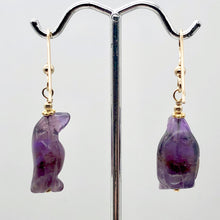 Load image into Gallery viewer, Amethyst 14K Gold Filled Dangle Penguin Earrings | 1 1/2" Long| Purple | 1 Pair|
