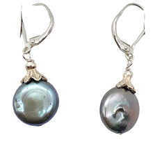 Load image into Gallery viewer, Platinum Freshwater Coin Pearl and Sterling Dangling Earrings | 1 1/4 Inch Drop |