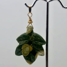 Load image into Gallery viewer, Ryolite RainForest Jasper Leaf 14K Gold Filled| 1.75 |Green/White/Gold|1 Pendant
