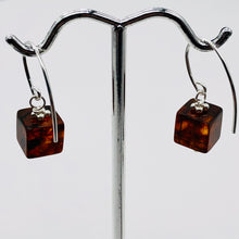 Load image into Gallery viewer, Amber Sterling Silver Cube Bead Earrings | 1 1/2" Long | Red | 1 Pair |
