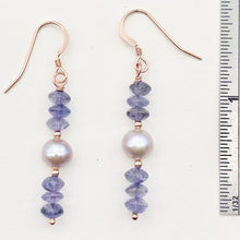 Load image into Gallery viewer, Vibrant Faceted Iolite and Pearl Dangling Earrings |Rose Gold | 1 3/4" Long |