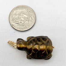 Load image into Gallery viewer, Adorable Tigereye Carved Turtle 14Kgf Pendant | 1.25" (Long) | - PremiumBead Alternate Image 5