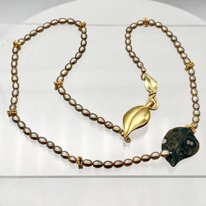 Ocean Jasper Pearl 14K Gold Filled Necklace| 22" |Green/Silver/Gold | 1 Necklace