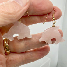 Load image into Gallery viewer, Rose Quartz 14K Gold Filled Dolphin Drop/Dangle Earrings| 2 3/4" Long | Pink |