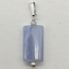 Load image into Gallery viewer, Natural Blue Chalcedony Rectangle Stardust Sterling Silver | 1.5" Long | Pendant