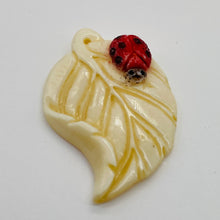 Load image into Gallery viewer, Lady Bug on a Leaf Pendant Bead | 42x29x8mm | Red White Black | 1 Bead |