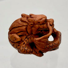 Load image into Gallery viewer, Carved Boxwood Wise Crouching Dragon Ojime/Netsuke Bead