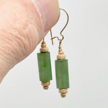 Load image into Gallery viewer, Lush Nephrite Jade 12x6mm Bead 14K Gold Filled Earrings | Green | 1 1/2" Long |