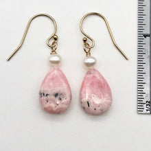 Load image into Gallery viewer, Teardrop Rhodochrosite and Pearl Drop 14K Gold Filled Earrings | 1 1/2" Long | - PremiumBead Alternate Image 4