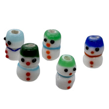 Load image into Gallery viewer, 5 Hand Made Glass Lampwork Snowmen 14x8.5mm to 13x8mm Beads 007099