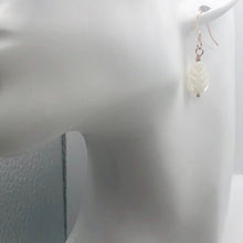 Load image into Gallery viewer, Shimmer! Carved Mother of Pearl 14K Rose Gold Filled Leaf Earrings| 1 1/4" Long|