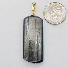 Load image into Gallery viewer, Hypersthene Rectangle Dangle 14K Gold Filled Pendant| 2 1/2" Long| Black/Silver|