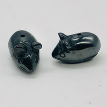 Load image into Gallery viewer, Two Carved Hematite Mouse Beads | 20.5x12x10.5 mm | Grey