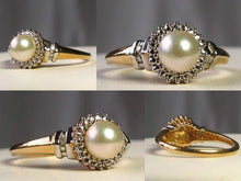 Load image into Gallery viewer, Natural Cream Pearl and Diamonds Solid 10K Yellow Gold Ring Size 7 9982Aw - PremiumBead Primary Image 1
