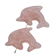 Load image into Gallery viewer, Jumping 2 Carved Rose Quartz Dolphin Beads | 25x11x8mm | Pink