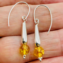 Load image into Gallery viewer, Amber Sterling Silver Bead Earrings | 1 1/2" Long | Yellow | 1 Pair |