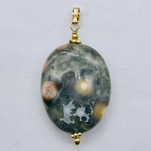 Load image into Gallery viewer, Ocean Jasper 14K Gold Filled Oval Pendant| 1 3/4" Long | Green/White | 1 Pendant