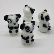 Load image into Gallery viewer, Lampwork Panda Parcel Panda Bears | 20x10x10 mm | White/Black | 6 Beads |