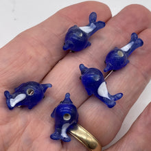 Load image into Gallery viewer, 5 Hand Made Glass Lampwork Blue Dolphin Beads 9497